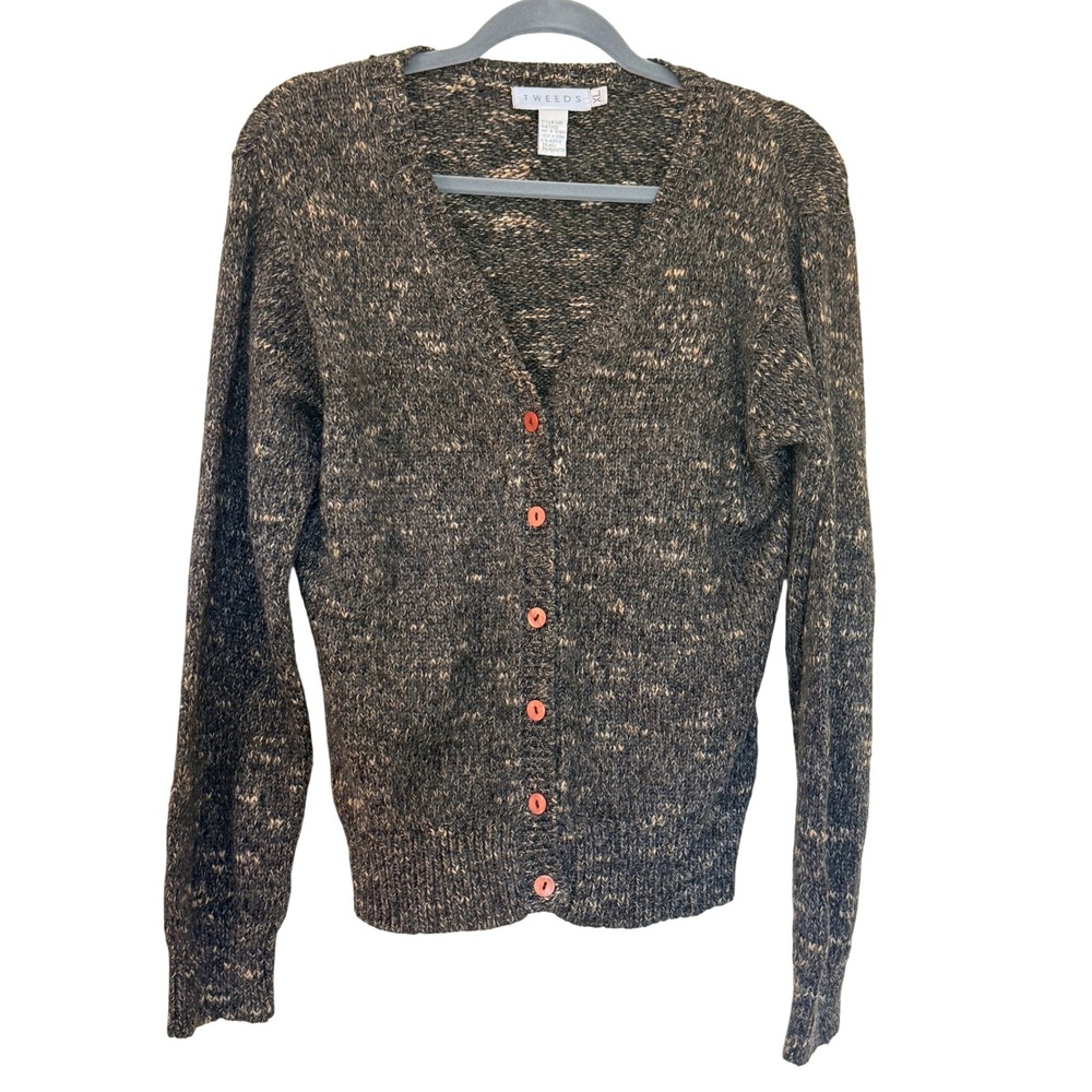 Tweeds Brown Marled Knit V-Neck Cardigan Sweater XL 31051 Wool Blend